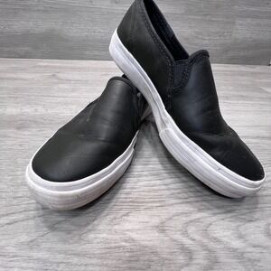 Keds WH59800 Women Black Leather Slip On Sneakers Shoes Size 7